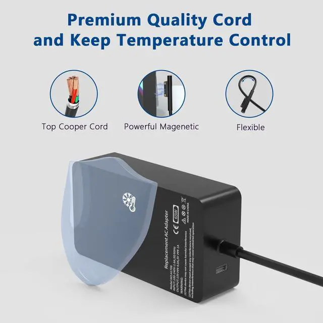 Alt view image 3 of 4 - Surface Pro Charger 65W Fit for Microsoft Surface Pro 3/4/5/6/7/8/X, Surface Book Laptop/Tablet, fit Model 1706 1800 1625 Power Supply, Work with 65W-44W-36W-24W