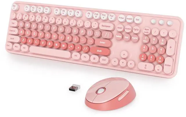 Main image of SbocKeeb Wireless Keyboard and Mouse Set, Retro Typewriter Keyboard, 2.4GHz Full Size 104-Key Cute Keyboard with Number Pad, Colorful Keyboard with Round Keycaps for Windows PC Laptop(Pink)