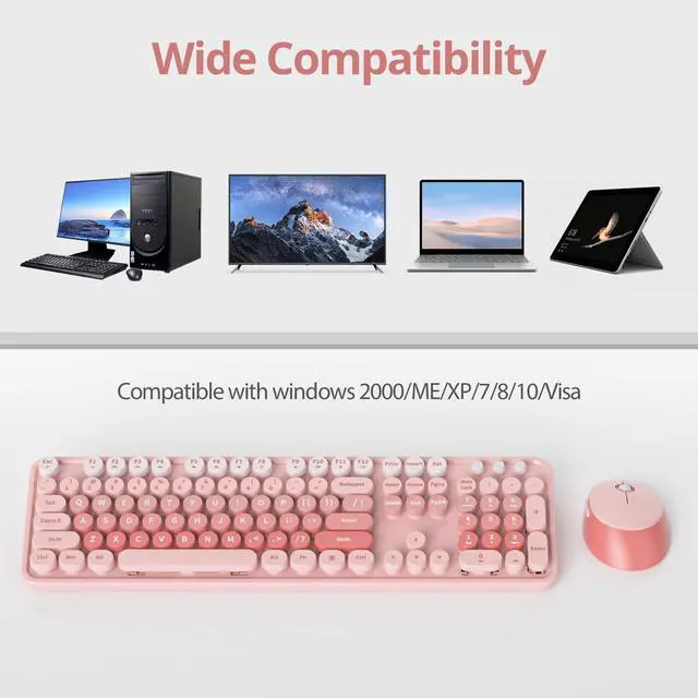 Alt view image 5 of 5 - SbocKeeb Wireless Keyboard and Mouse Set, Retro Typewriter Keyboard, 2.4GHz Full Size 104-Key Cute Keyboard with Number Pad, Colorful Keyboard with Round Keycaps for Windows PC Laptop(Pink)
