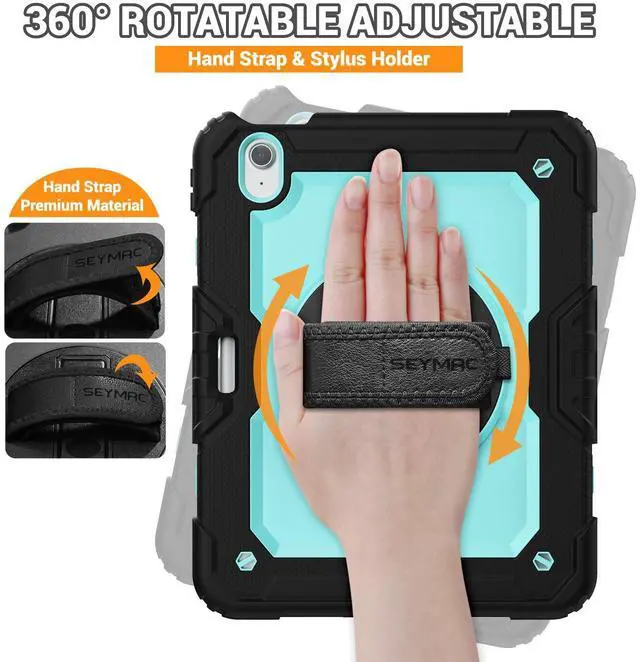 Alt view image 3 of 5 - SEYMAC Case for iPad Air 11 Inch M3 2025/M2 2024 (Air 7th/6th Generation), Heavy Duty Shockproof Protective Case with Screen Protector, Rotating Stand and Hand/Shoulder Strap, Light Blue