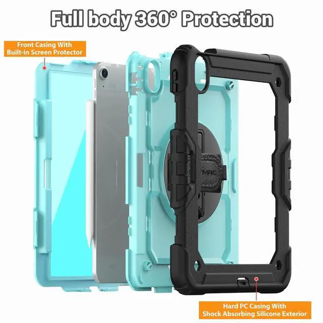Alt view image 5 of 5 - SEYMAC Case for iPad Air 11 Inch M3 2025/M2 2024 (Air 7th/6th Generation), Heavy Duty Shockproof Protective Case with Screen Protector, Rotating Stand and Hand/Shoulder Strap, Light Blue