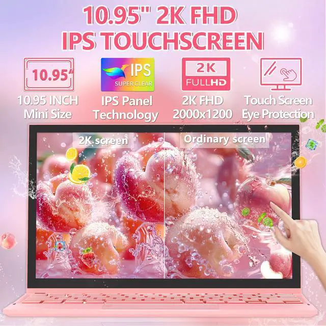 Alt view image 3 of 5 - 2-in-1 Mini Laptop: 10.95" 2K FHD IPS Touchscreen, In tel N95 CPU, 16GB DDR5 RAM, Ultra-Thin Metal Body, Win 11 PC, Full-Function Type-C, Cooling Fan, Fingerprint, Backlit Keyboard (16G+1T SSD)