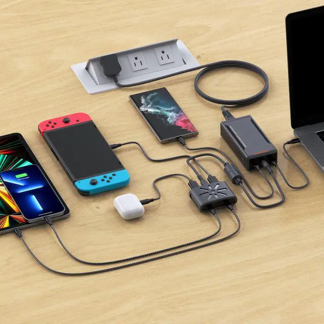 Alt view image 5 of 5 - SlimQ USB Extender, 4 Ports Max 100W 2 USB C Ports, Max 30W 2 USB A Ports Adapter Splitter Laptop Docking Station Type C Port Hub Multiport Adapter Dock DC Power Charger