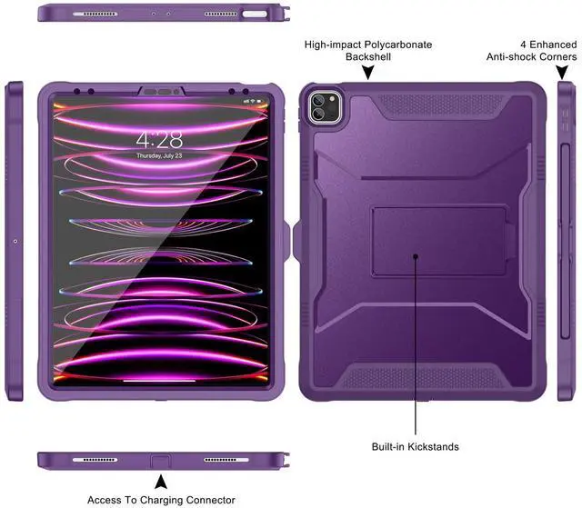 Alt view image 3 of 5 - Soke Case for iPad Pro 12.9 Inch 6th/5th/4th Generation(2022/2021/2020 Release), Rugged Shockproof Protective Cover with Built-in Kickstand for Apple iPad Pro 12.9 - Dark Purple