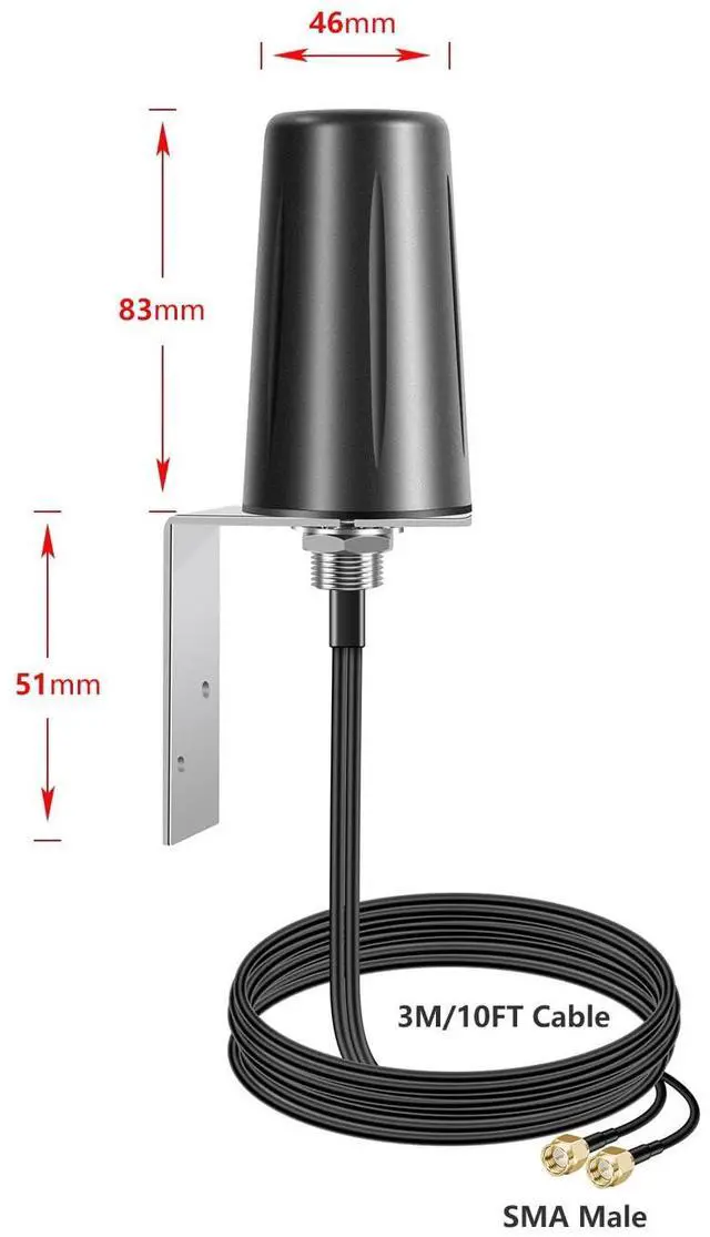 Alt view image 2 of 5 - 2x2 MIMO Omnidirectional Low Profile 4G LTE 5G External Antenna SMA Male Connector with 10ft Cable for Boosts Performance of 4G/5G Routers Hotspot Verizon AT&T T-Mobile RV Home Internet