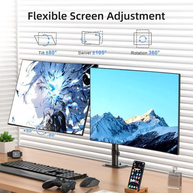 Alt view image 3 of 5 - Suptek Dual Ultrawide Monitor Desk Mount,Fully Adjustable Dual Monitor Arm for 2 Monitor Screens up to 42 inches and Max 22lbs Each,Extra Tall 15.75" Pole Dual Monitor Stand for Desk,Black(MD9442LB)