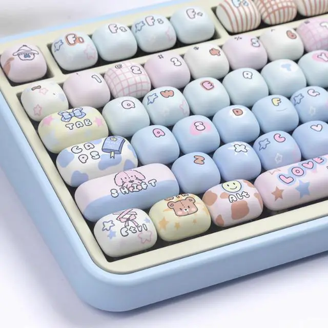 Main image of PBT Cute Keycaps, Blue MOG Profile Keycap, 139 Keys Rounded Custom Keycap Set for Mx Cherry Mechanical Keyboard 60 75 100 Percent (Blue)