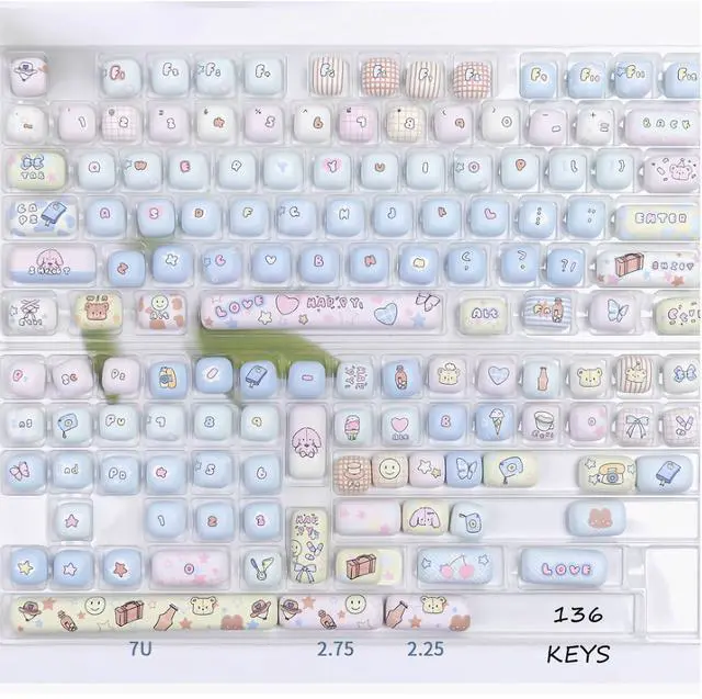 Alt view image 2 of 5 - PBT Cute Keycaps, Blue MOG Profile Keycap, 139 Keys Rounded Custom Keycap Set for Mx Cherry Mechanical Keyboard 60 75 100 Percent (Blue)