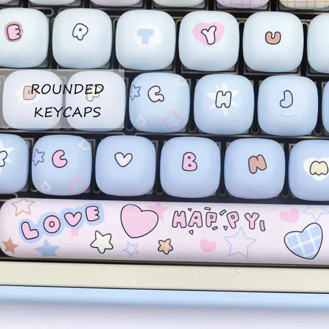 Alt view image 4 of 5 - PBT Cute Keycaps, Blue MOG Profile Keycap, 139 Keys Rounded Custom Keycap Set for Mx Cherry Mechanical Keyboard 60 75 100 Percent (Blue)