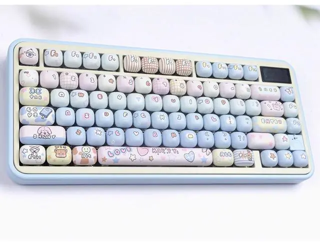 Alt view image 5 of 5 - PBT Cute Keycaps, Blue MOG Profile Keycap, 139 Keys Rounded Custom Keycap Set for Mx Cherry Mechanical Keyboard 60 75 100 Percent (Blue)