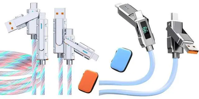 Main image of SWLIFL 2 Pack 3.3ft Light up USB-C Cable Multicolored Flowing RGB Cable and 4 in 1 USB C Cable with LED Display 5ft