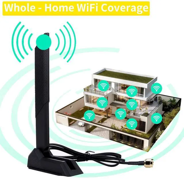 Alt view image 5 of 5 - Tri-Band WiFi Antenna 2.4/5/6G RP-SMA Magnetic Base Adapter Antenna with 2.6ft Extension Cable for Asus Z690 B560 H610 H670 B660 Z690 Motherboard 2T2R PCI-E Bluetooth Network Router