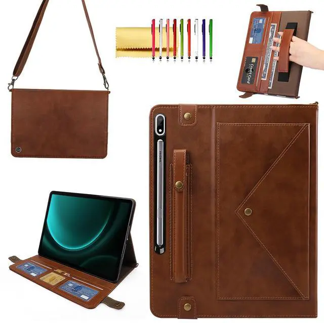Main image of Handbag Case for Samsung Galaxy Tab S10+/Tab S9 FE+/S9+ Plus 12.4-inch, Techcircle Folio Stand Crossbody Wallet Case w/Pen Holder & Card Slots Thin Pocket, Built-in Hand Strap & Shoulder Strap, Coffee