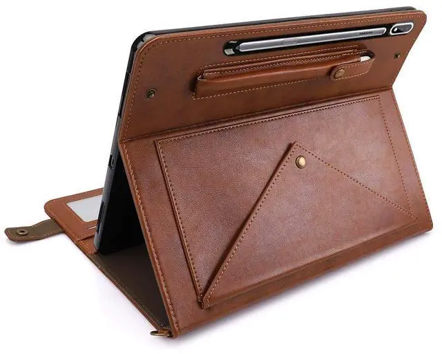Alt view image 2 of 5 - Handbag Case for Samsung Galaxy Tab S10+/Tab S9 FE+/S9+ Plus 12.4-inch, Techcircle Folio Stand Crossbody Wallet Case w/Pen Holder & Card Slots Thin Pocket, Built-in Hand Strap & Shoulder Strap, Coffee
