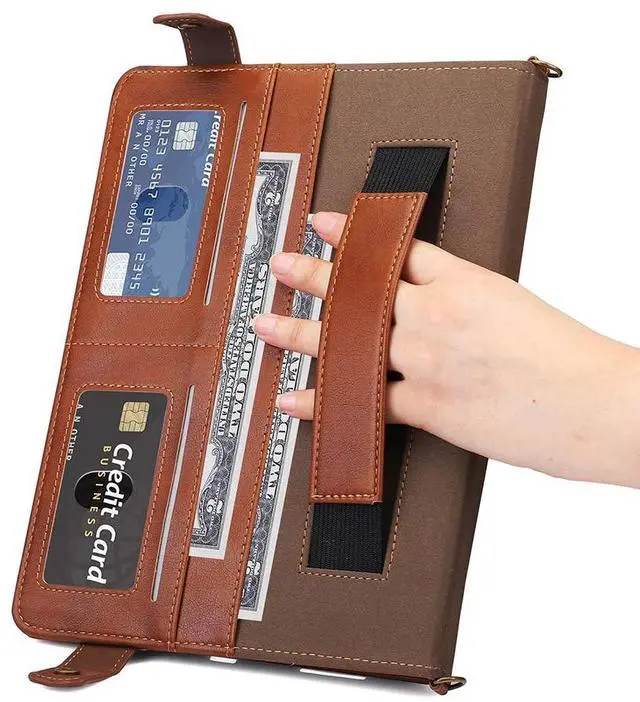 Alt view image 5 of 5 - Handbag Case for Samsung Galaxy Tab S10+/Tab S9 FE+/S9+ Plus 12.4-inch, Techcircle Folio Stand Crossbody Wallet Case w/Pen Holder & Card Slots Thin Pocket, Built-in Hand Strap & Shoulder Strap, Coffee