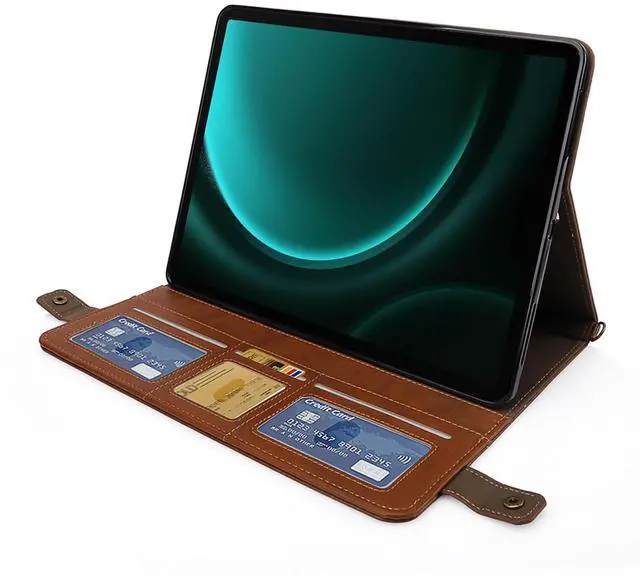 Alt view image 3 of 5 - Handbag Case for Samsung Galaxy Tab S10+/Tab S9 FE+/S9+ Plus 12.4-inch, Techcircle Folio Stand Crossbody Wallet Case w/Pen Holder & Card Slots Thin Pocket, Built-in Hand Strap & Shoulder Strap, Coffee