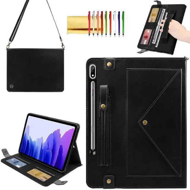 Main image of Handbag Case for Samsung Galaxy Tab S9 FE 10.9"/S9/S8/S7 11", Techcircle Folio Stand Crossbody Wallet Case with S Pen Holder & Card Slots Pocket, Hand Strap & Shoulder Strap Protective Cover, Black