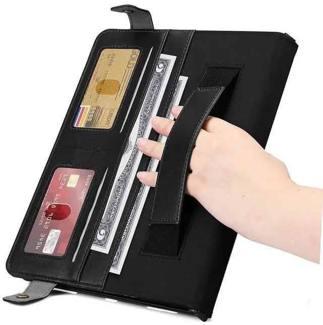 Alt view image 5 of 5 - Handbag Case for Samsung Galaxy Tab S9 FE 10.9"/S9/S8/S7 11", Techcircle Folio Stand Crossbody Wallet Case with S Pen Holder & Card Slots Pocket, Hand Strap & Shoulder Strap Protective Cover, Black