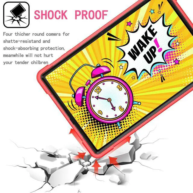 Alt view image 5 of 5 - Shockproof Case for Samsung Galaxy Tab S8+/S7+/S7 FE 12.4" Tablet, Techcircle Rotating Stand Ring Handle Rugged Drop Proof Protective Cover with Shoulder Strap for SM-X800/X806/T730/T970, Red+Black