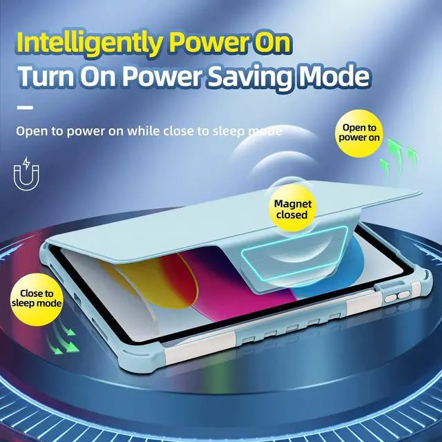 Alt view image 2 of 5 - Rotating Case for iPad 11" A16 2025 / iPad 10th Generation 10.9" 2022 Smart Cover with Pencil Holder, Techcircle [Corner Protection] Hybrid TPU+PC Magnetic Flip Stand Soft Bumper Cover, Baby Blue