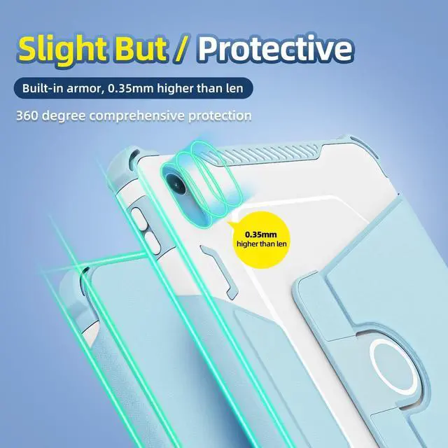 Alt view image 4 of 5 - Rotating Case for iPad 11" A16 2025 / iPad 10th Generation 10.9" 2022 Smart Cover with Pencil Holder, Techcircle [Corner Protection] Hybrid TPU+PC Magnetic Flip Stand Soft Bumper Cover, Baby Blue