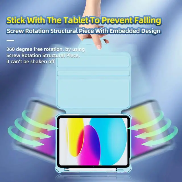 Alt view image 5 of 5 - Rotating Case for iPad 11" A16 2025 / iPad 10th Generation 10.9" 2022 Smart Cover with Pencil Holder, Techcircle [Corner Protection] Hybrid TPU+PC Magnetic Flip Stand Soft Bumper Cover, Baby Blue
