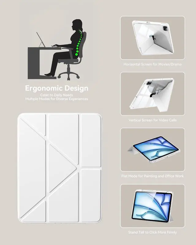 Alt view image 4 of 5 - Folio Magnetic Cover Compatible with iPad Air 11-inch Case M2/M3, Replacement for iPad Pro 11-inch Case(4th/3rd/2nd/1st) with Multi-Angle Stand, 10.9 inch Air 5th/4th Clear Cover with Pencil Holder