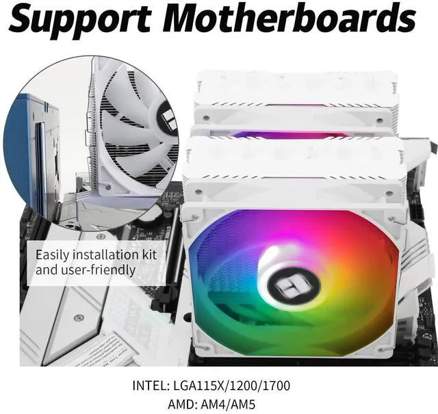 Alt view image 5 of 5 - Thermalrlght Peerless Assassin 120 SE WHITE ARGB CPU Air Cooler,6 Heat Pipes CPU cooler,Dual 120mm TL-C12CW-S PWM Fan,Aluminum Heatsink Cover,AGHP Technology, for AMD AM4 AM5/Intel 1150/1151/1200/1700