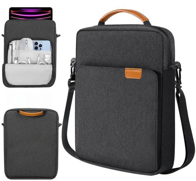 Main image of TiMOVO 13 Inch Tablet Sleeve Handbag with Shoulder Strap for iPad Air 13" M3 2025, iPad Pro 13", iPad Pro 12.9", Galaxy Tab S9+/S9 Plus/S10+/S10 Plus/S9 FE+/S9 FE Plus 12.4", Black & Gray