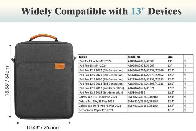 Alt view image 2 of 5 - TiMOVO 13 Inch Tablet Sleeve Handbag with Shoulder Strap for iPad Air 13" M3 2025, iPad Pro 13", iPad Pro 12.9", Galaxy Tab S9+/S9 Plus/S10+/S10 Plus/S9 FE+/S9 FE Plus 12.4", Black & Gray