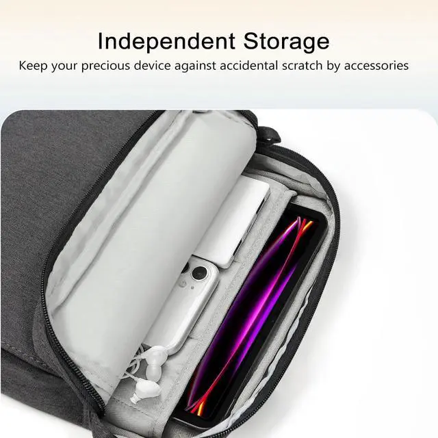 Alt view image 4 of 5 - TiMOVO 13 Inch Tablet Sleeve Handbag with Shoulder Strap for iPad Air 13" M3 2025, iPad Pro 13", iPad Pro 12.9", Galaxy Tab S9+/S9 Plus/S10+/S10 Plus/S9 FE+/S9 FE Plus 12.4", Black & Gray