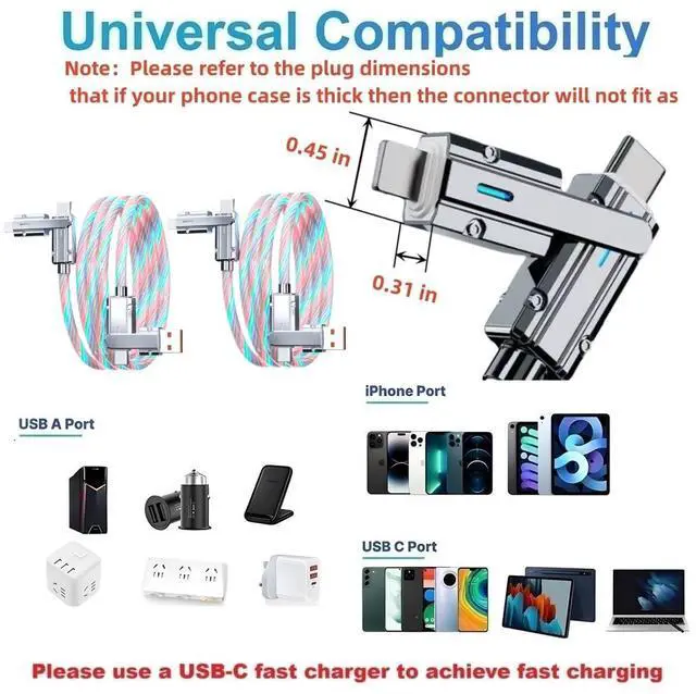 Alt view image 4 of 5 - SWLIFL 2 Pack 3.3ft Light up USB-C Cable Multicolored Flowing RGB Cable and 4 in 1 USB C Cable with LED Display 5ft