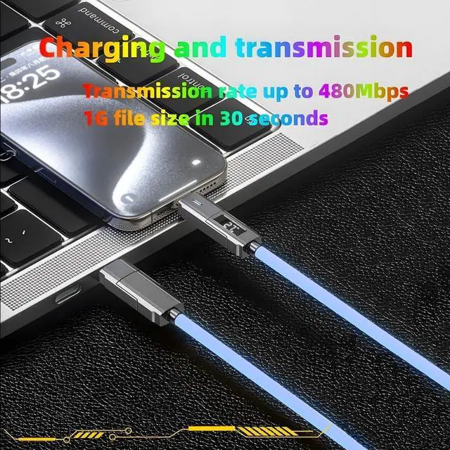Alt view image 5 of 5 - SWLIFL 2 Pack 3.3ft Light up USB-C Cable Multicolored Flowing RGB Cable and 4 in 1 USB C Cable with LED Display 5ft