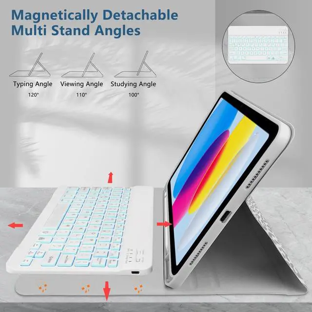 Alt view image 3 of 5 - TopPerfekt for Bluetooth Keyboard iPad 10th Gen 10.9 inch (2022) case iPad (A16) 11th/ 10th Gen Case 11'' (2025) with 7-Color Backlights, Pencil Holder, Detachable, Rechargeable- Grey Leopard