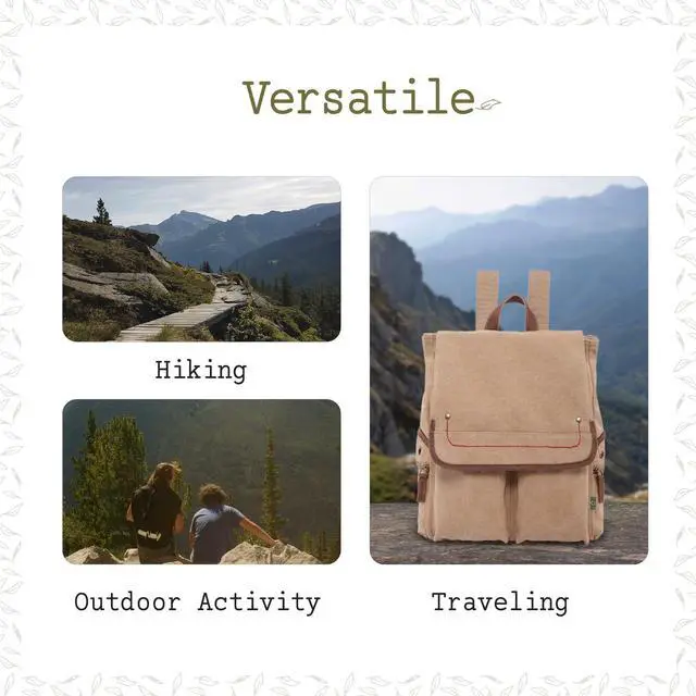 Alt view image 3 of 5 - TSD Brand Canvas Backpack Lightweight Travel Daypack Carry On Laptop Backpack Hiking Casual Daypack Backpack (Khaki)