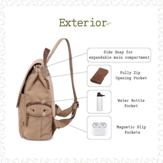 Alt view image 5 of 5 - TSD Brand Canvas Backpack Lightweight Travel Daypack Carry On Laptop Backpack Hiking Casual Daypack Backpack (Khaki)