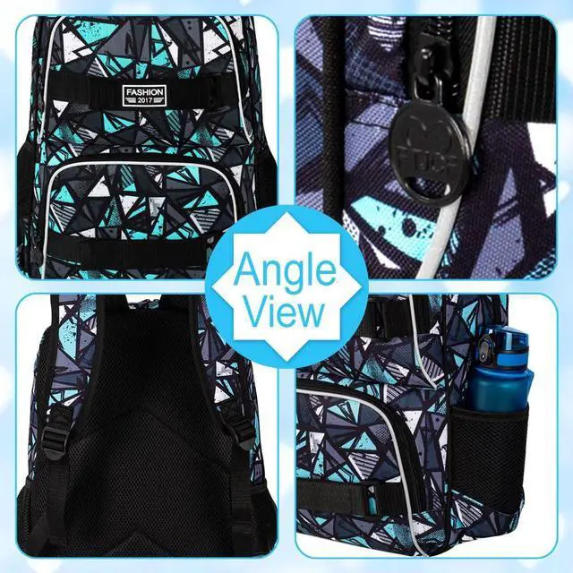 Alt view image 5 of 5 - 17 Inches Boys Backpack, 3Pcs School Bookbag Set for Teens College Students, Graffiti Laptop Backpacks with Lunch Box (Green)