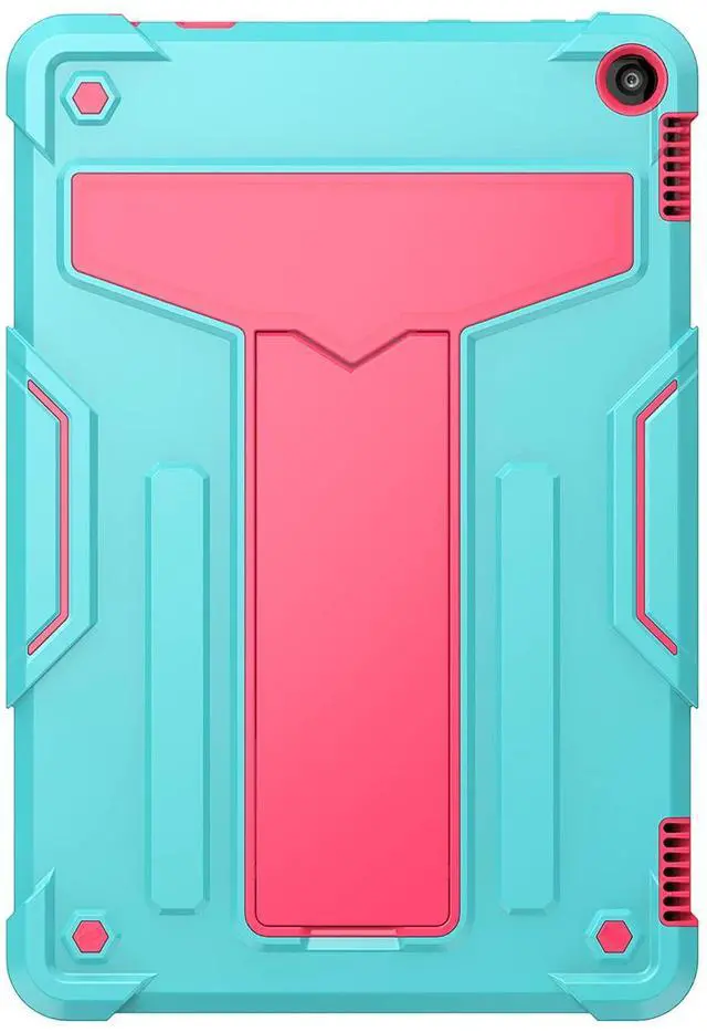 Alt view image 3 of 5 - UUcovers Kindle Fire HD 10/10 Plus 10.1" Tablet Case (Only Fits 11th Generation,2021 Release) with Kickstand Shockproof 3 in 1 Heavy Duty Rugged Hybrid Hard PC & Soft Silicone Cover, Aqua & Rose Red