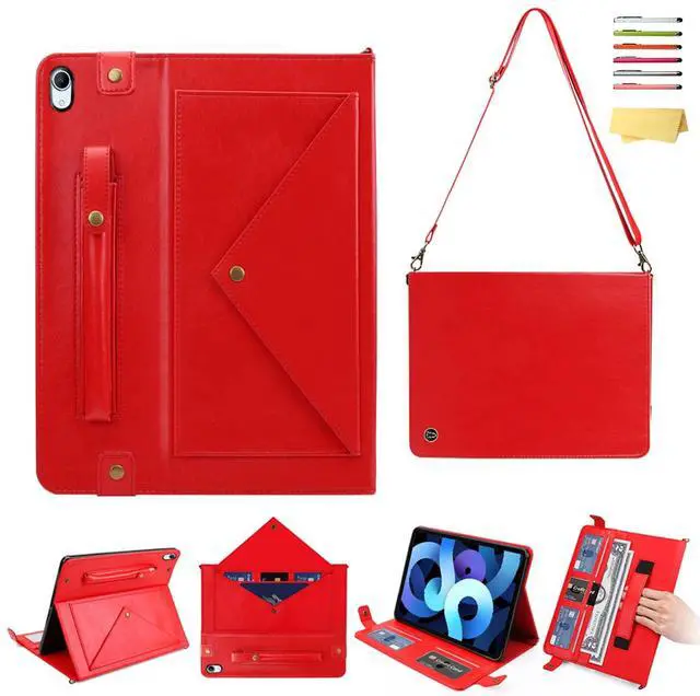 Main image of UUcovers Crossbody Handbag Case for iPad (A16) 11th Gen 11 inch 2025 & iPad 10th Gen 10.9" 2022 with Pencil Holder/Pockets [Shoulder Strap/Hand Strap] Folio Stand Envelope Magnetic Wallet Cover, Red