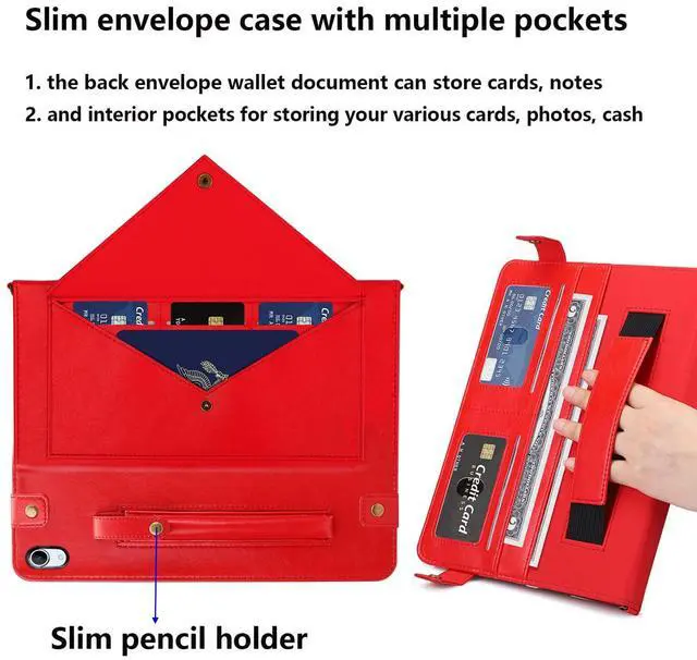 Alt view image 3 of 5 - UUcovers Crossbody Handbag Case for iPad (A16) 11th Gen 11 inch 2025 & iPad 10th Gen 10.9" 2022 with Pencil Holder/Pockets [Shoulder Strap/Hand Strap] Folio Stand Envelope Magnetic Wallet Cover, Red
