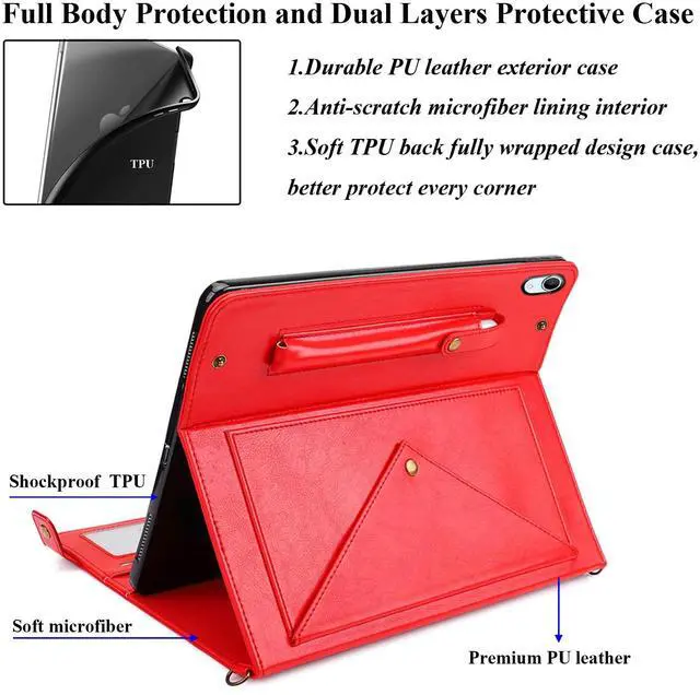 Alt view image 4 of 5 - UUcovers Crossbody Handbag Case for iPad (A16) 11th Gen 11 inch 2025 & iPad 10th Gen 10.9" 2022 with Pencil Holder/Pockets [Shoulder Strap/Hand Strap] Folio Stand Envelope Magnetic Wallet Cover, Red