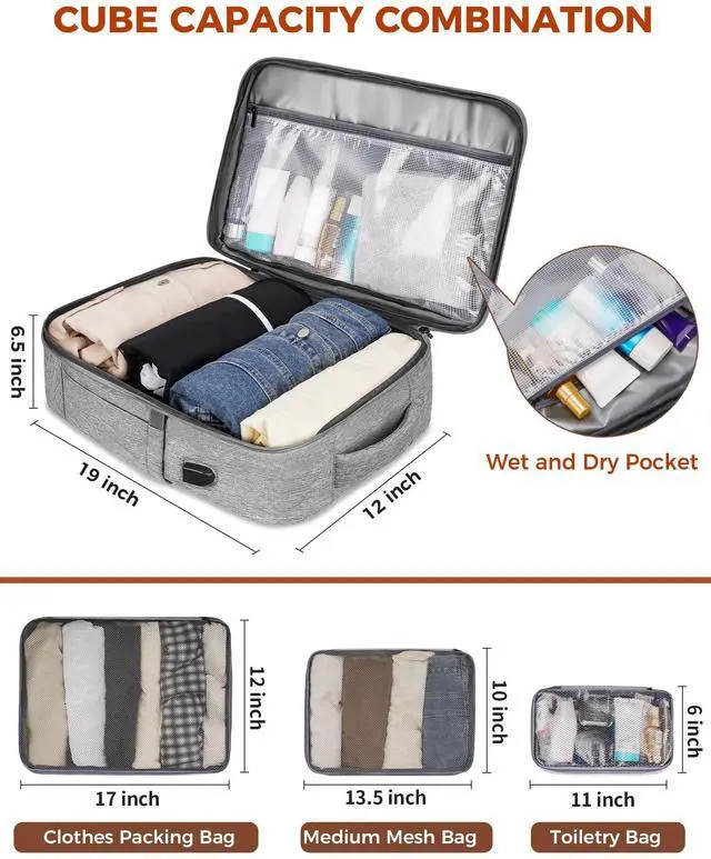 Alt view image 4 of 5 - Vancropak Carry on Backpack, Flight Approved Travel Backpack with 3 Packing Cubes, Expandable Personal Item Travel Bag fit 17.3" Laptop, Anti Theft Luggage Suitcase Weekend Daypack for Women Men, Grey