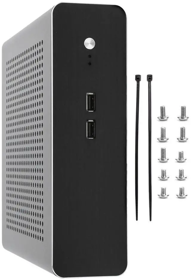 Alt view image 4 of 5 - Mini ITX Case, Aluminum Alloy Panels Mid Tower ITX Chassis, Compatible with 17x17 Cm Motherboard, Support 4 4010 Fans, DIY Slim Case for Office (USB2.0)