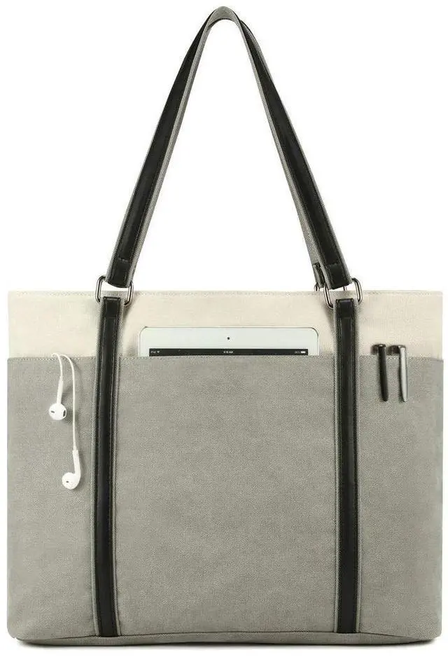Main image of Wxnow Laptop Tote Bag 15.6 Inch Laptop Bag for Women Teacher Large Laptop Organizer Bag Waterproof Briefcase Shoulder Bag for Work Grey