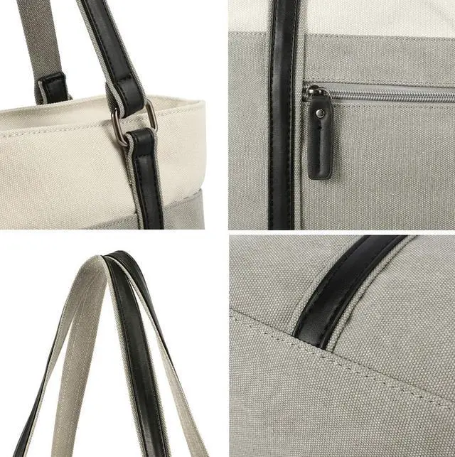 Alt view image 4 of 5 - Wxnow Laptop Tote Bag 15.6 Inch Laptop Bag for Women Teacher Large Laptop Organizer Bag Waterproof Briefcase Shoulder Bag for Work Grey