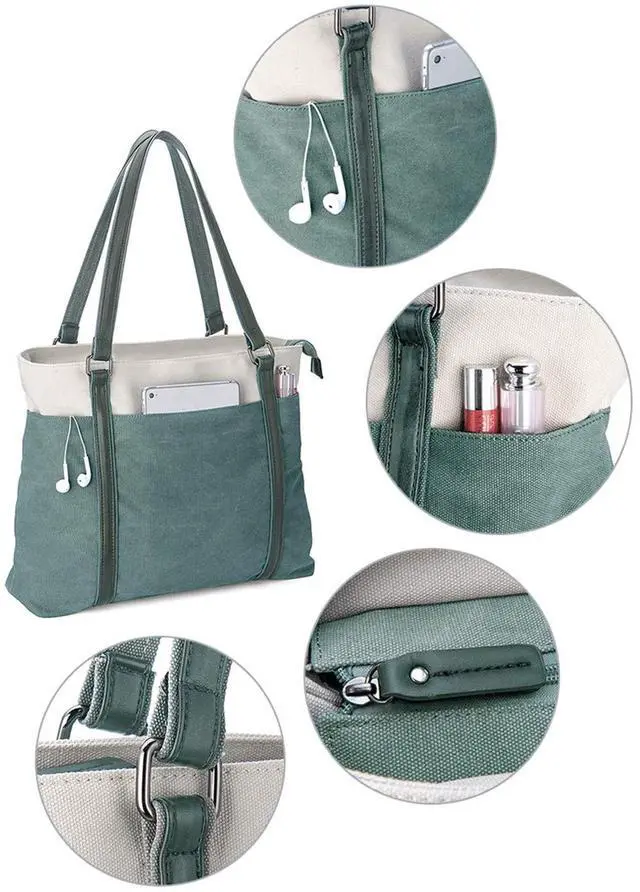Alt view image 5 of 5 - Wxnow Laptop Tote Bag 15.6 Inch Laptop Bag for Women Teacher Large Laptop Organizer Bag Waterproof Briefcase Shoulder Bag for Work Grey
