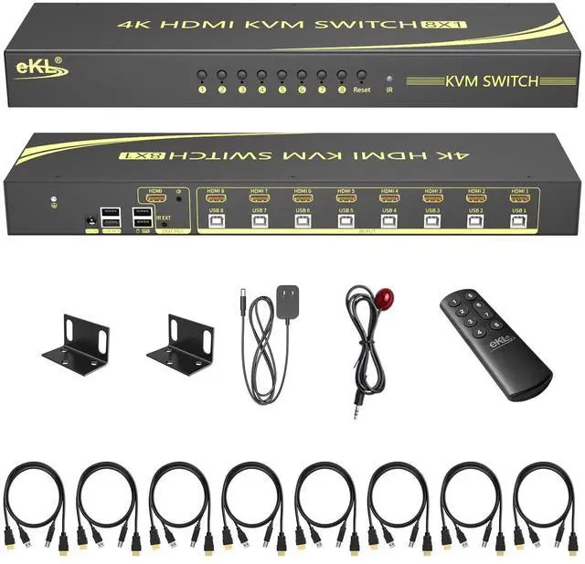 Main image of eKL 8 Port HDMI KVM Switch Supports 3.5mm Audio Extractor 4K@60Hz 4:4:4 Hotkeys Swapping 8 in 1 Out 8 PCs Sharing with One Set of Keyboard and Mouse