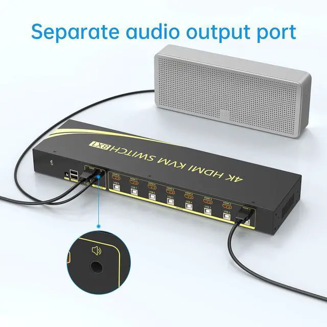 Alt view image 4 of 5 - eKL 8 Port HDMI KVM Switch Supports 3.5mm Audio Extractor 4K@60Hz 4:4:4 Hotkeys Swapping 8 in 1 Out 8 PCs Sharing with One Set of Keyboard and Mouse