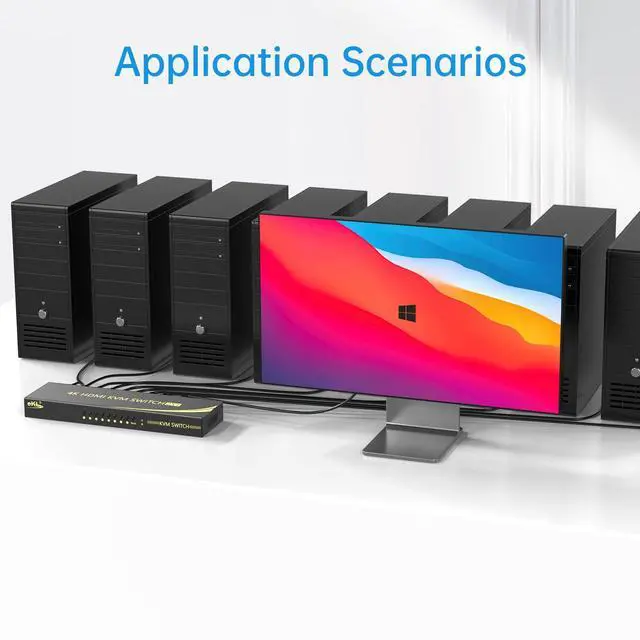 Alt view image 5 of 5 - eKL 8 Port HDMI KVM Switch Supports 3.5mm Audio Extractor 4K@60Hz 4:4:4 Hotkeys Swapping 8 in 1 Out 8 PCs Sharing with One Set of Keyboard and Mouse