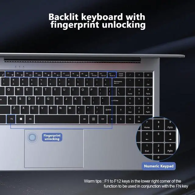 Alt view image 5 of 5 - Laptop,Gaming Laptop,16GB RAM 512GB SSD,N100 CPU(Up to 3.4Ghz,12th ),Aluminum Body,15.6" FHD Display,Support WiFi/Bluetooth,Backlit Keyboard,Support Type C Charging,Win 11 Pro,For Business,Spacegray